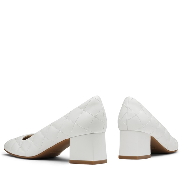 Square Toe Low Heel Pumps - WHITE PU - 3
